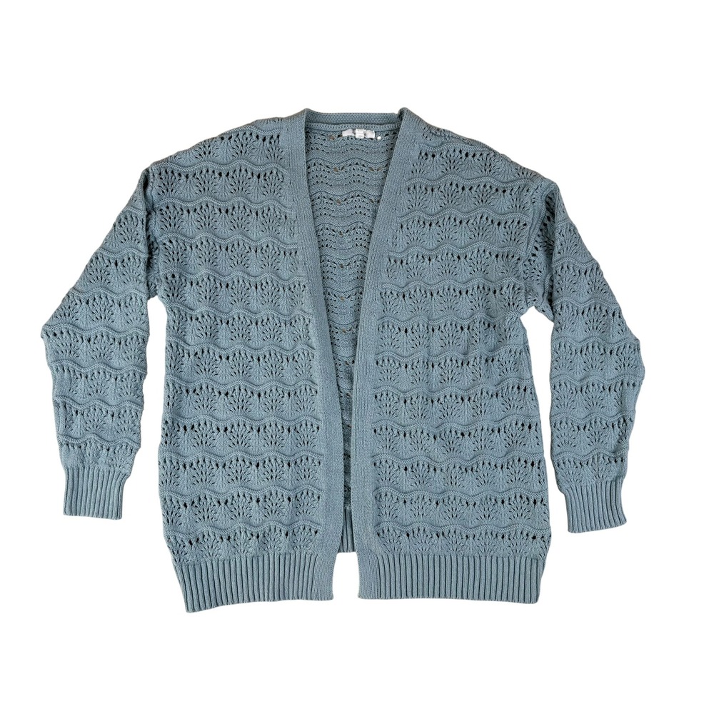 Maurices Large Cardigan Boho Pointelle Cotton‎ Blend Open Front Blue Sweater